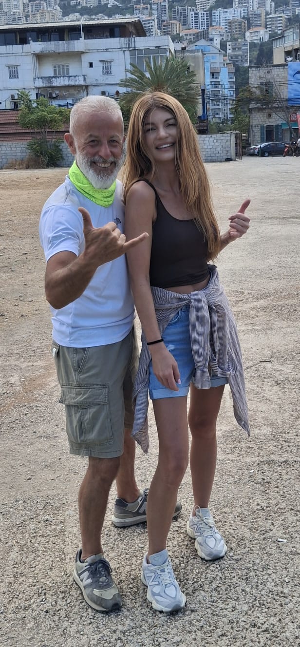 Farah Khoury and a passenger at the Jounieh landing zone