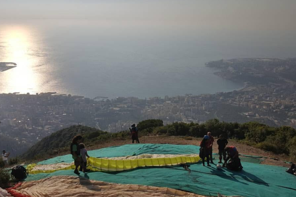 Paragliders flying above the Harissa and Jounieh coastline in Lebanon